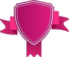 Pink shield with white border featuring a horizontal pink ribbon wrapped around it, symbolizing security, protection, guarantee, and quality assurance vector
