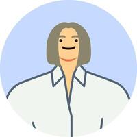 Smiling professional woman with gray hair and a white shirt, set against a light blue circular background, creating a modern and approachable avatar icon vector