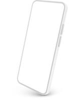 Modern white smartphone with a blank screen leaning against a clean white background, ideal for displaying mobile apps or websites in a sleek and minimalist style vector