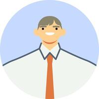 Portrait of a cheerful businessman wearing a white shirt and tie, smiling confidently within a circular frame, conveying professionalism and approachability in corporate settings vector
