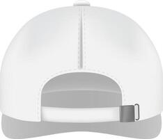 Realistic illustration of a classic white baseball cap, highlighting its adjustable strap and back panel, perfect for showcasing designs or branding vector