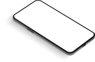 Perspective view of a modern smartphone with a blank white screen, casting a subtle shadow on a clean white surface, ideal for showcasing mobile applications or digital content vector