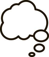 Simple line art depicts an empty thought bubble with three small circles trailing behind, symbolizing the process of thinking or generating ideas vector