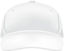 Classic white baseball cap with stitching details, presented in a front view against a clean white background, ideal for showcasing designs or branding vector