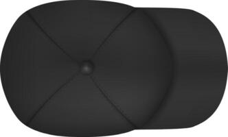 Classic black baseball cap lying flat on a white background, presenting a clear top view, ideal for displaying custom designs or logos, enhancing branding opportunities vector