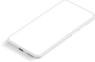 Clay style white smartphone with blank screen showing power and volume buttons lying on white background is perfect for showcasing mobile apps or websites vector