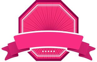 Radiating confidence and quality, a pink octagonal label featuring a ribbon and five stars captures attention, making it ideal for branding and promotional materials vector