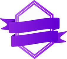 Two elegant purple ribbons wrapping around a hexagonal frame against a crisp white background, creating a versatile badge ideal for various branding and promotional purposes vector