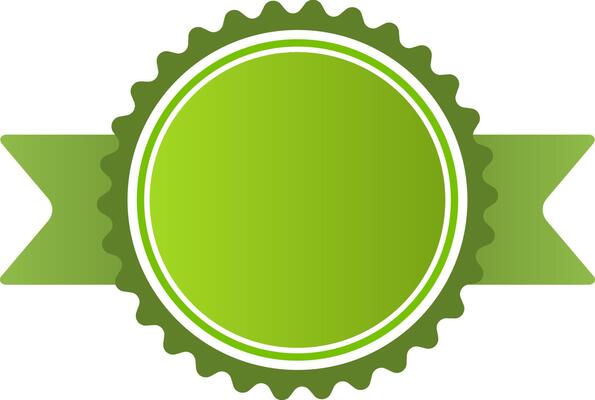 Round green blank sticker or badge featuring scalloped edges and a ribbon banner, showcasing a simple yet elegant design ideal for various marketing and promotional needs