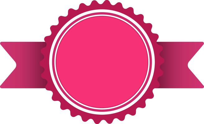 Pink round award ribbon with copy space representing achievement, success, ranking, first place, winner, guarantee and quality, isolated on white background