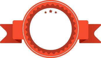 Red circular award badge featuring a textured border, three stars, and a horizontal ribbon, symbolizing achievement, recognition, and quality vector