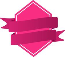 Pink ribbon banner wrapping around a pink hexagon with white border creating a perfect design for labels, logos, badges, stickers, or emblems vector