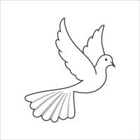 Flat illustration of a stylized white dove with flowing wings, small beak, and long tail, minimalistic design, plain white background vector