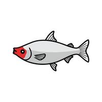 Flat illustration of a Rummy Nose Tetra with silver body, red nose, simple fins, minimal design, clean aesthetic vector