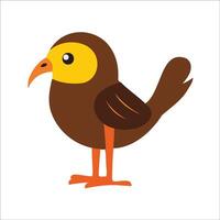 Flat illustration of a stylized myna bird with brown body, yellow eye patch, and orange beak, minimalistic design, cartoonish style, plain white background vector