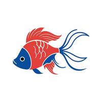 Flat illustration of a Siamese fighting fish with flowing fins, vibrant red and blue colors, compact body, minimalistic design, clean background vector
