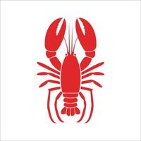 Lobster Flat Illustration, Simple Stylized Design, Bright Red-Orange Body, Exaggerated Claws, Minimalist Look, Clean Lines, White Background vector