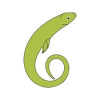 Flat illustration of a green eel with elongated body, sleek curve, minimalistic design, smooth lines, clean background vector