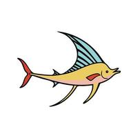 Flat illustration of a sailfish with long slender body, large sail fin, pointed tail, minimalistic design, clean background vector