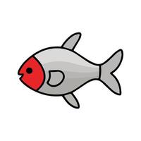 Flat illustration of a Rummy Nose Tetra with silver body, red nose, simple fins, minimal design, clean aesthetic vector