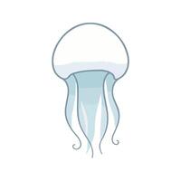 Flat illustration of a moon jellyfish with soft white and blue tones, minimalistic design, smooth, clean background, stylized vector