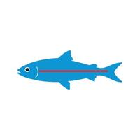 Flat illustration of a neon tetra with bright blue body and red stripe, sleek fins, minimalistic design, clean background, modern aesthetic vector