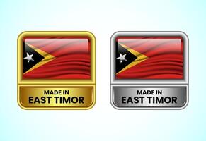 Made in East Timor label icon in gold and silver color. Flag icon set for business vector
