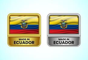 Made in Ecuador label icon in gold and silver color. Flag icon set for business vector