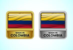 Made in Colombia label icon in gold and silver color. Flag icon set for business vector