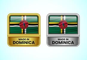 Made in Dominica label icon in gold and silver color. Flag icon set for business vector