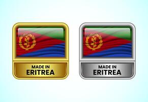 Made in Eritrea label icon in gold and silver color. Flag icon set for business vector