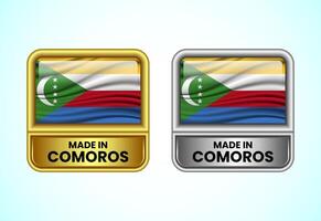 Made in Comoros label icon in gold and silver color. Flag icon set for business vector