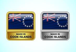 Made in Cook Islands label icon in gold and silver color. Flag icon set for business vector