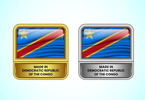 Made in Democratic Republic of the congo label icon in gold and silver color. Flag icon set for business vector