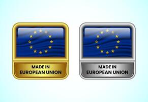 Made in European Union label icon in gold and silver color. Flag icon set for business vector