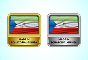 Made in Equatorial Guinea label icon in gold and silver color. Flag icon set for business vector