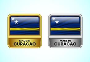 Made in Curacao label icon in gold and silver color. Flag icon set for business vector
