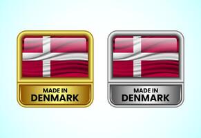 Made in Denmark label icon in gold and silver color. Flag icon set for business vector