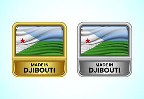 Made in Djibouti label icon in gold and silver color. Flag icon set for business vector