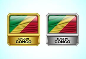 Made in Congo label icon in gold and silver color. Flag icon set for business vector