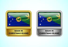 Made in Christmas Island label icon in gold and silver color. Flag icon set for business vector