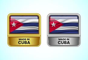 Made in Cuba label icon in gold and silver color. Flag icon set for business vector