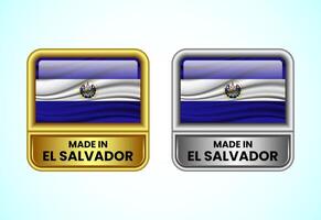 Made in El Salvador label icon in gold and silver color. Flag icon set for business vector