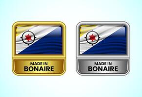 Made in Bonaire label icon in gold and silver color. Flag icon set for business vector