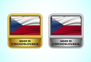 Made in Czechoslovakia label icon in gold and silver color. Flag icon set for business vector