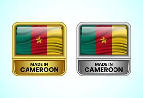 Made in Cameroon label icon in gold and silver color. Flag icon set for business vector
