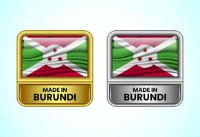 Made in Burundi label icon in gold and silver color. Flag icon set for business vector