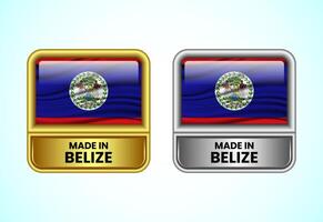 Made in Belize label icon in gold and silver color. Flag icon set for business vector