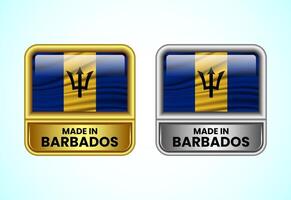 Made in Barbados label icon in gold and silver color. Flag icon set for business vector