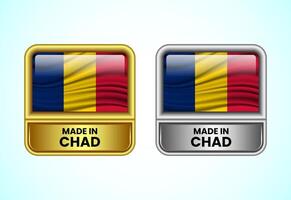 Made in Chad label icon in gold and silver color. Flag icon set for business vector